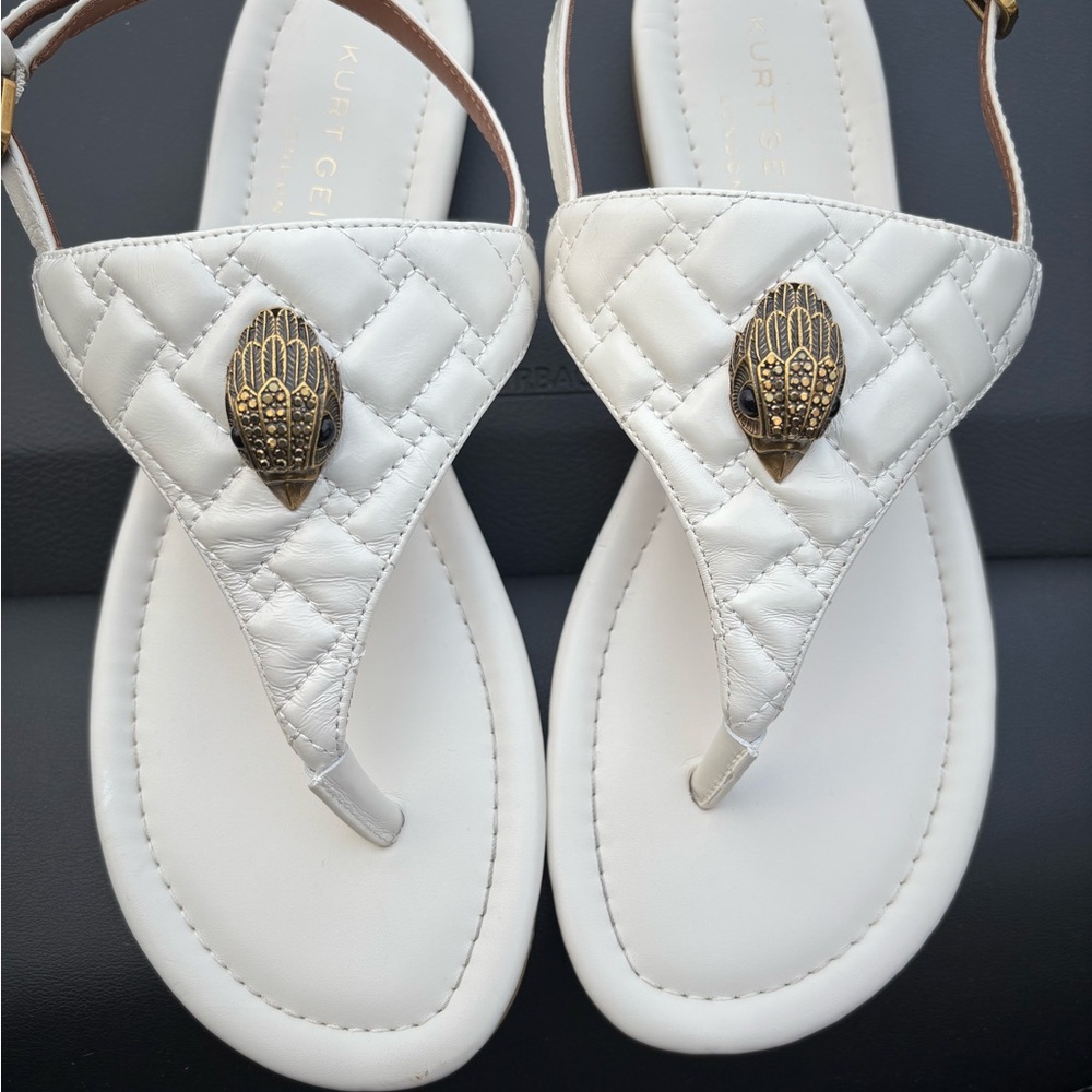 Kurt Geiger White Quilted Sandals with Gold Accent